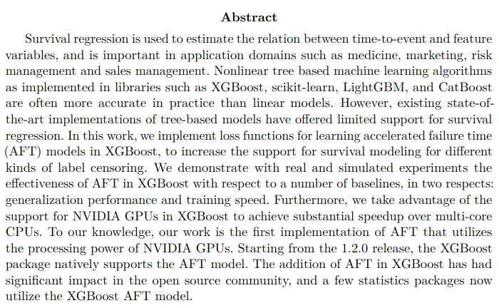 JFPuget's tweet image. I am using survival models with XGBoost. Theory is described in this paper. A whole new world for me! arxiv.org/pdf/2006.04920…