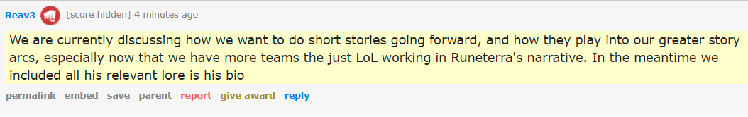 Reav3 on why new Udyr didn't get a new short story