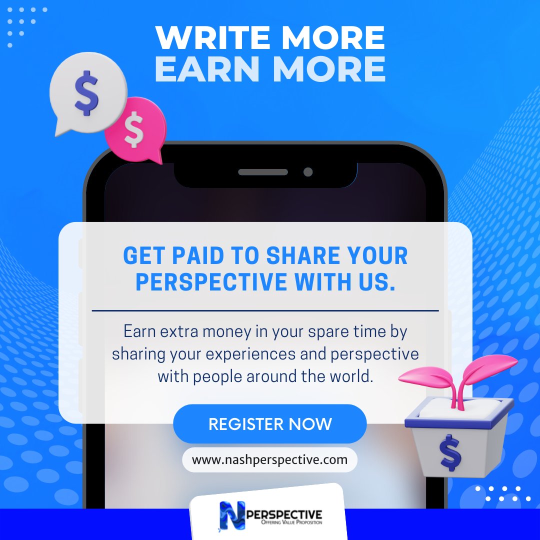 factnash's tweet photo. We're literally paying you to share your perspective on our website by writing blogs! Register now and start earning.
https://t.co/6eGWD9lwtg
.
.
#writemoreearnmore #writing #blog #blogger #blog #bloggers #bloggerlife #easypaisa #nashperspective #freelance #contentwriting #LUMS https://t.co/sovPEbAbzl