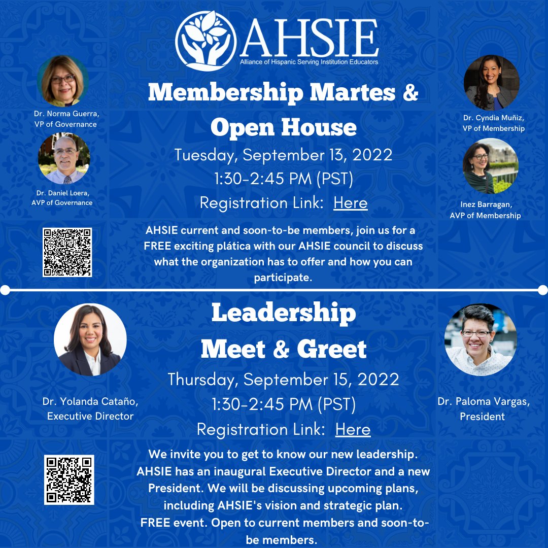 ahsieducators's tweet image. Join us in celebrating National HSIs week! We invite you to register &amp;amp; be in community with us for our FREE events in September. Keep an eye out for professional development opportunities to come in September! 

We are looking forward to being in Comunidad with you.
