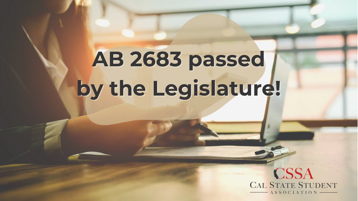 csustudents's tweet photo. #AB2683 is heading to the Governor’s desk! This legislation will standardize online campus trainings related to sexual harassment - making sure that our students have the resources they need to be safe &amp; supported. 

CSSA is proud to support this bill! #CALeg https://t.co/1bF6uh247i