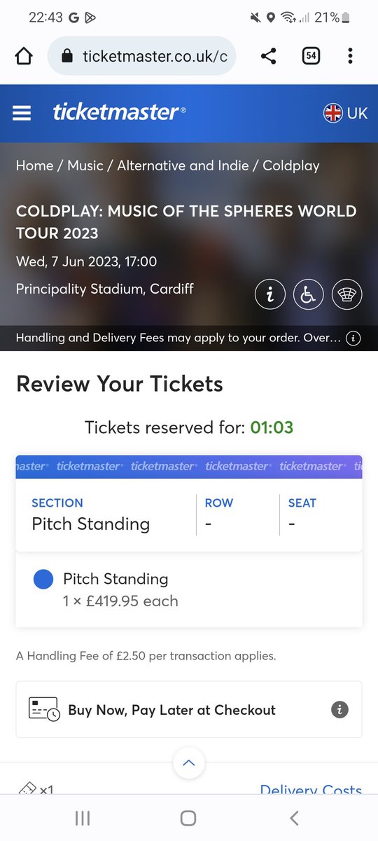 MafaldaJegundo's tweet photo. You can still miss your mortgage payment this month and get a ticket for Coldplay in Cardiff. @coldplay @TicketmasterUK #ripoff https://t.co/lM7rNBHHme