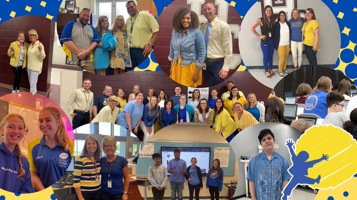 HCHSColonels's tweet photo. HCHS 1st Throwback Thursday 

Today some of our staff and students dressed blue and yellow in honor of Thelma B. Johnson Early Learning Center. https://t.co/DyN8VP7pmA