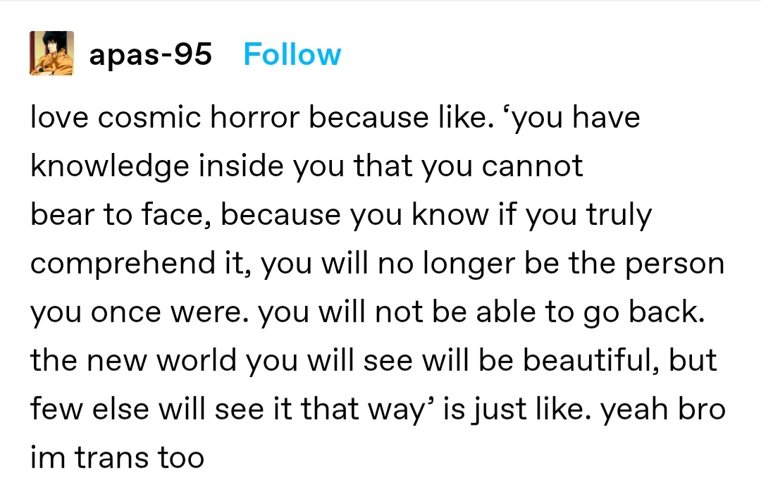 this perfectly explains why cosmic horror is the best horror subgenre