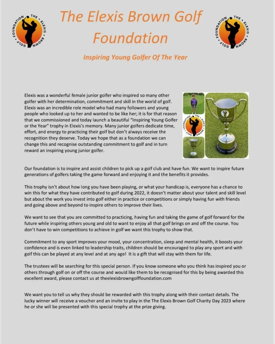 Exciting News from <a href="/TheElexis13/">The Elexis Brown Golf Foundation</a> Foundation
Would you all please share 🙏🧡⛳
@GolfNews24 
<a href="/golffoundation/">Golf Foundation</a> 
<a href="/engjuniorgolf/">England Junior Golf</a> 
<a href="/EnglandGolf/">England Golf</a> 
<a href="/golf_trust/">England Golf Trust</a> 
<a href="/MidlandsGolfer/">Midlands Golfer</a> 
<a href="/TheTodaysGolfer/">Today's Golfer</a> 
<a href="/BBCLeicester/">BBC Leicester</a> 
<a href="/leicslive/">LeicestershireLive</a> 
<a href="/woodhallspagolf/">Woodhall Spa Golf</a> 
<a href="/GolfLeicester/">Leicester Golf Centre</a> 
#Share #juniorgolf
#achive