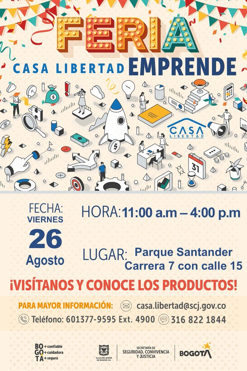 SeguridadBOG's tweet image. 🗣️ Este viernes regresa la Feria Casa Libertad Emprende. 

Allí podrás adquirir diferentes productos hechos por: 

✅ Población pospenada 
✅ Personas privadas de la libertad
✅ Jóvenes del Sistema de Responsabilidad Penal Adolescente 
Con @FUGABogota continuamos #CambiandoVidas.