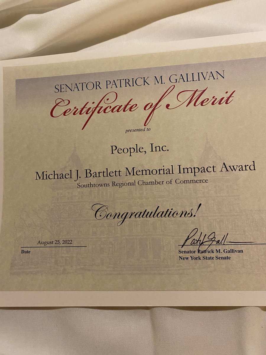 Thank you to members of the @WNYSouthtowns Chamber of Commerce for voting for People Inc. to earn the Michael J. Bartlett Memorial Impact Award! The chamber recognizes businesses that better our community #Southtowns <a href="/senatorgallivan/">Senator Gallivan</a> <a href="/Hoak4Supervisor/">Hamburg Supervisor Randy Hoak</a> #Hamburg #HamburgDevelopment