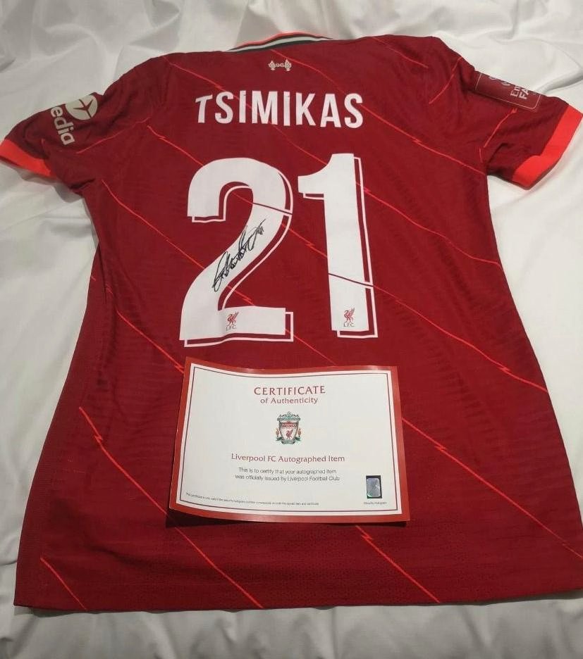 LivShirtsMuseum's tweet photo. Liverpool 2022 FA Cup Final Match Issued Signed Player Shirt Number 21 Kostas Tsimikas, Chelsea vs Liverpool, 14 May 2022, Wembley Stadium, London @LFC @LivShirtsMuseum @FACupFinal #MatchWorn #MatchIssued #OfficiallySigned #PlayerShirt #GreekScouser #Tsimikas https://t.co/Ck01MaQeWl