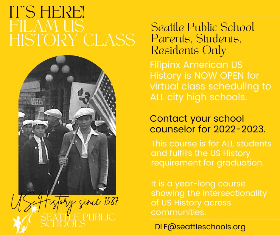 fanhs_seattle's tweet image. #FilAm history goes LIVE this 22-23 school year #Seattle Schools! Students contact your school counselors for scheduling.

Virtual course available for ALL HS students &amp;amp; fulfills the grad req for 1 yr of US History. #filipinoamericanhistory #filipinoamerican #filam #aapi #aanhpi