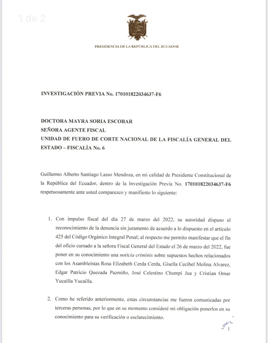 AnderssonBoscan's tweet photo. Cacho, cacho. 
El presidente Lasso le dice a la Fiscalía General que esa denuncia que hizo públicamente de que cinco asambleístas le pedían dinero para votar, no era cierta. 
Y pide el archivo. 
Y no se sonroja por esta barbaridad. https://t.co/WcYCky7e97