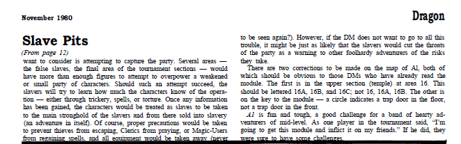 CalstaffTheGold's tweet photo. In Dragon #43 (Nov/80), David 'Zeb' Cook gives players some tips for surviving the Slave Pits.
#1e #ADnD #PlayerAdvice https://t.co/6L3jNodU9S