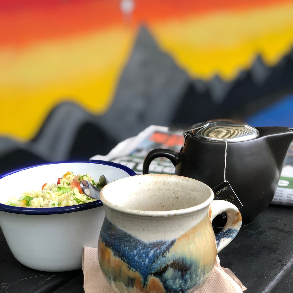 MergeCafe's tweet photo. A couscous salad and a hot cup of tea sound like a nice way to finish the working week! Don't forget you can enjoy our outdoor courtyard, located down the back of the cafe 🌻 https://t.co/g5kM5YQe3m