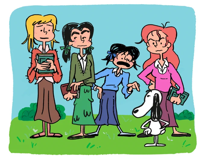 the girls politely ask snoopy not to tell charlie brown it was them that prank called.... 