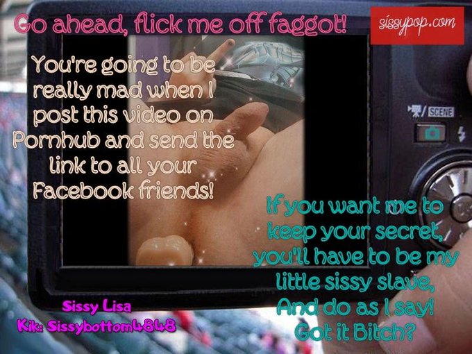 Go ahead. Flick me off #faggot !!  Caption by Kik: Futah_CD Caption Model Kik: SissyBottom4848  #Sissy<a href="/tag/faggot"class="tags">#faggot</a><a href="/tag/sissy"class="tags"><span>#sissy</span></a><a href="/tag/sissification"class="tags"><span>#sissification</span></a><a href="/tag/hypno"class="tags"><span>#hypno</span></a><a href="/tag/ts"class="tags"><span>#ts</span></a><a href="/tag/feminization"class="tags"><span>#feminization</span></a>