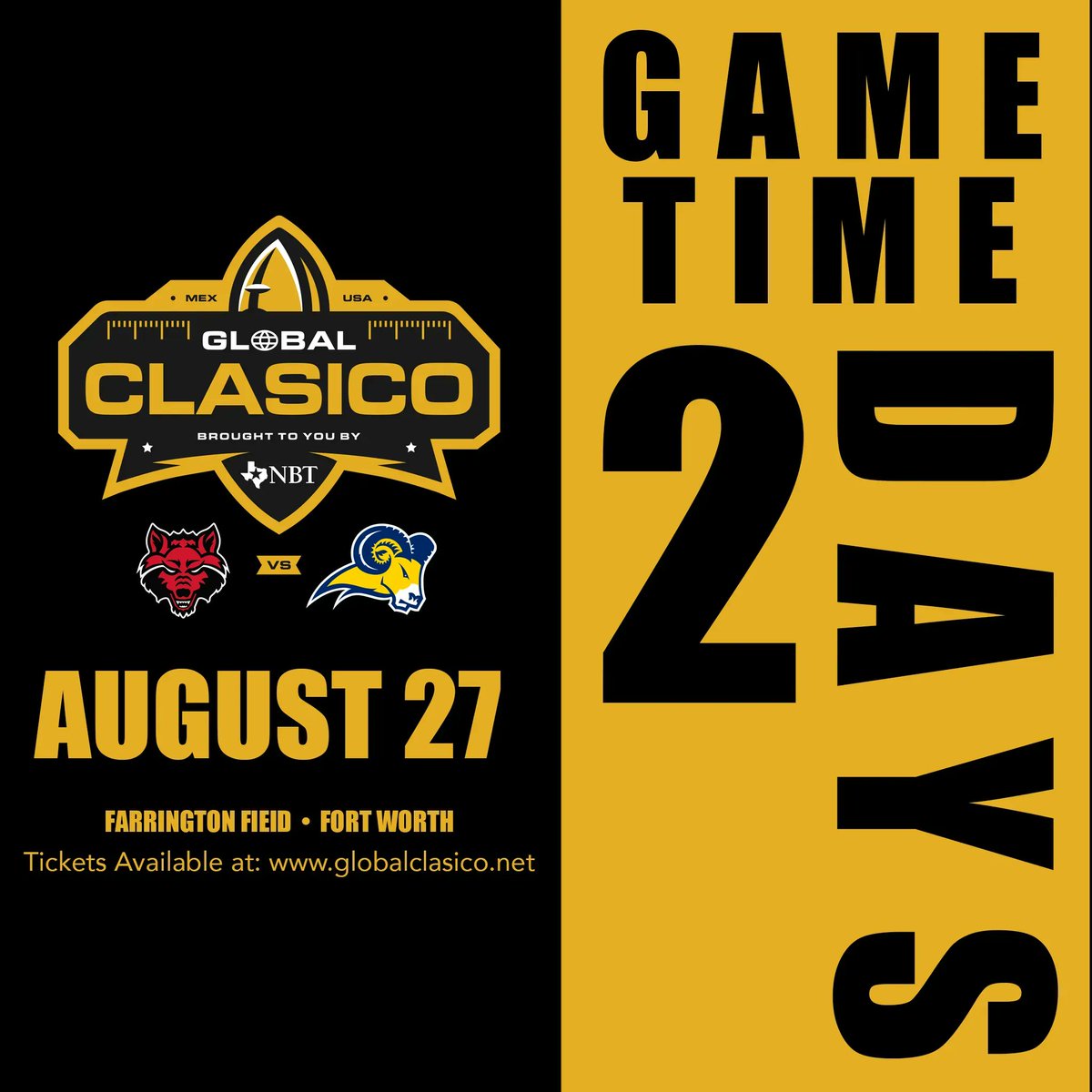 Countdown to Go Time! The excitement is building to an international matchup of American style football. They better bring their A games! #football #GobalClasico #footballamericano #TEXvsASUQC #USAvsMex <a href="/txwesfootball/">TxWes Football</a> <a href="/astateredwolves/">Arkansas State Red Wolves Athletics</a> <a href="/coachtajonar/">Antonio Tajonar</a> <a href="/coachjptxwes/">Joe Prud'homme</a>