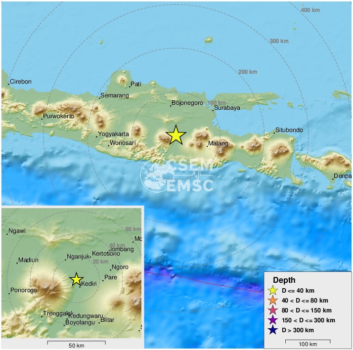 LastQuake's tweet photo. 🔔#Earthquake (#gempa) M3.8 occurred 23 km SW of #Kertosono (#Indonesia) 6 min ago (local time 04:55:24). More info at:
📱https://t.co/LBaVNedOuH
🌐https://t.co/0QOHMTSBbQ
🖥https://t.co/v6u1ydSI16 https://t.co/YZomLkvxuH