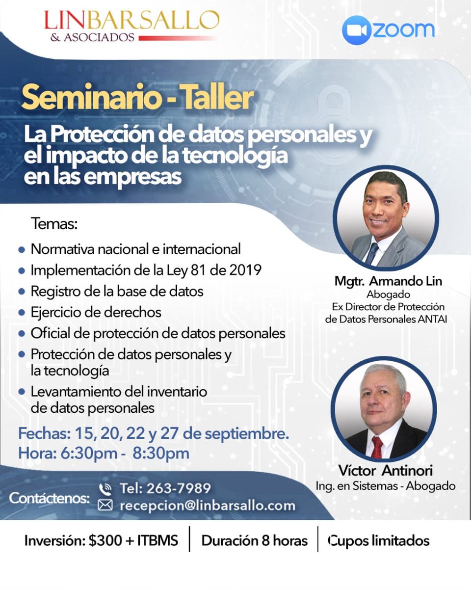 Ras_Dashan's tweet photo. Decídete a seguir formándote con los mejores expertos del sector. Te esperamos en nuestro siguiente Seminario - Taller: La Protección de datos personales y el impacto de la tecnología en las empresas.

Contáctanos al 263-7989 📞 o a nuestra línea de chat 6981-3231 📲. #seminario https://t.co/O4TbRAZtnT
