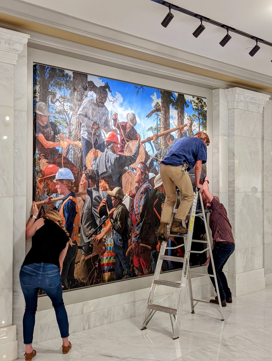The first of 4 paintings for the ground floor rotunda of the Oklahoma State Capitol was unveiled today. Painted by Lucas Simmons, the series is entitled 'Labor Omnia Vincit' and this panel recognizes workers in the southeastern part of the state.