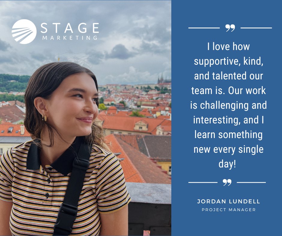 Stage_Mktng's tweet photo. #EmployeeSpotlight!
Jordan Lundell has been a #ProjectManager here at Stage Marketing for over a year and a half now.
When sheโs not working, she enjoys reading, writing, traveling, watching movies, and doing anything that involves being in nature!
#MarketingProjectManager https://t.co/XkdyQpqmrY