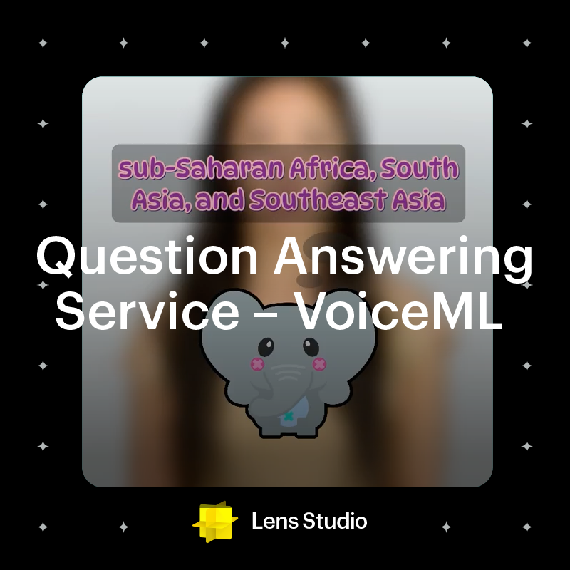 LensStudioDev's tweet photo. With this new VoiceML feature, creators can build highly interactive question/answer Lenses for Snapchatters, enabling them to learn fun facts and information about a wide range of topics by asking questions and receiving real-time answers based on pre-loaded text.