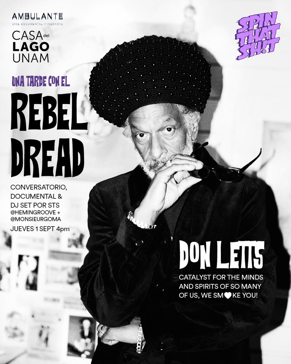 Como parte de la celebración de nuestro 5to Aniv participaremos en la proyección del doc 'Rebel Dread' de #DonLetts por @Ambulante en @casdellago UNAM Próximo Jueves 1 de Sept 4pm ¡No te lo pierdas! 💥