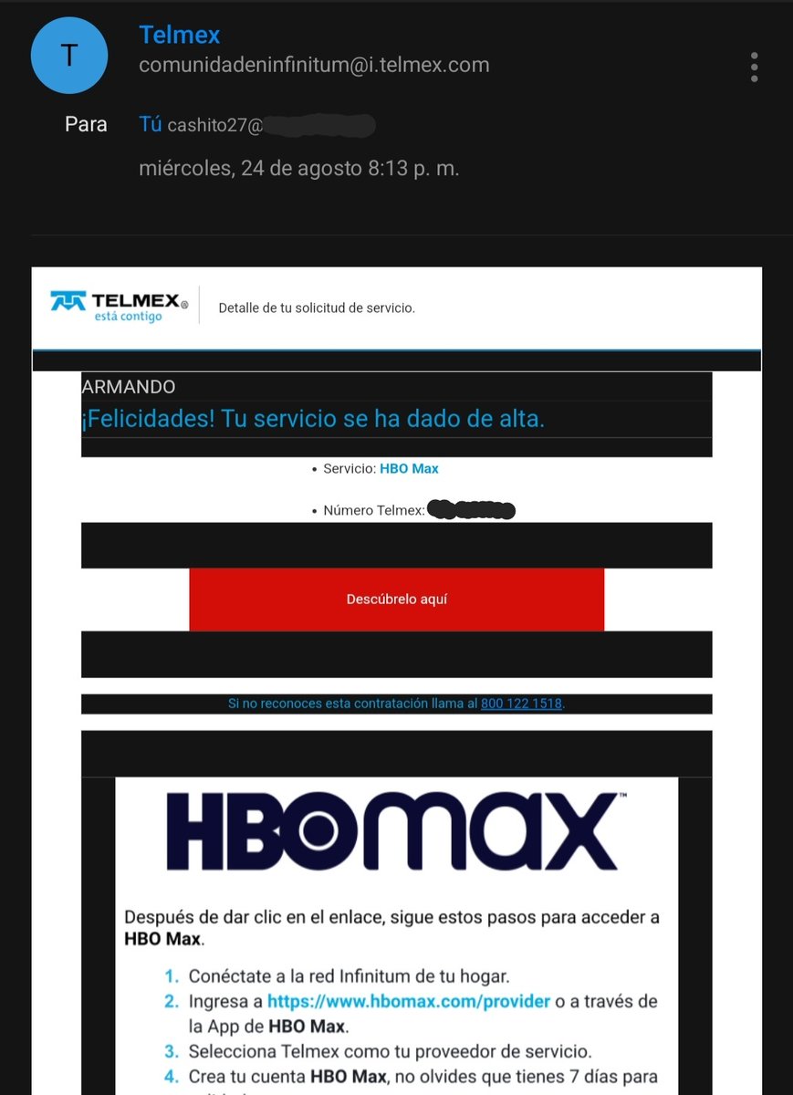 cashito27's tweet photo. Sin haber hecho yo, como titular de la línea, la solicitud formal, él miércoles 24 de agosto "mágicamente" se contrató nuevamente el servicio de HBO Max, lo cual ya eleva las cosas a un nivel fraudulento e insultante, por decirlo de la manera más decorosa posible... https://t.co/q7BaCPY8Ue