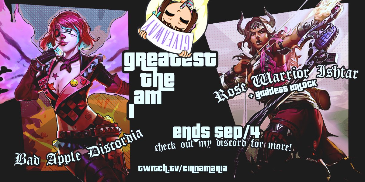 ♦️ #SMITE #GIVEAWAY♦️

🍏 1x Bad Apple Discordia!

To win:
🅰️ Like, RT and follow @cinnadotmania 
🅱️ Follow my Twitch and reply with your Twitch name! twitch.tv/cinnamania

Ends on September 4th!

🌹More codes are in my Discord! Good luck! 🌹 discord.gg/s732kp4jkG