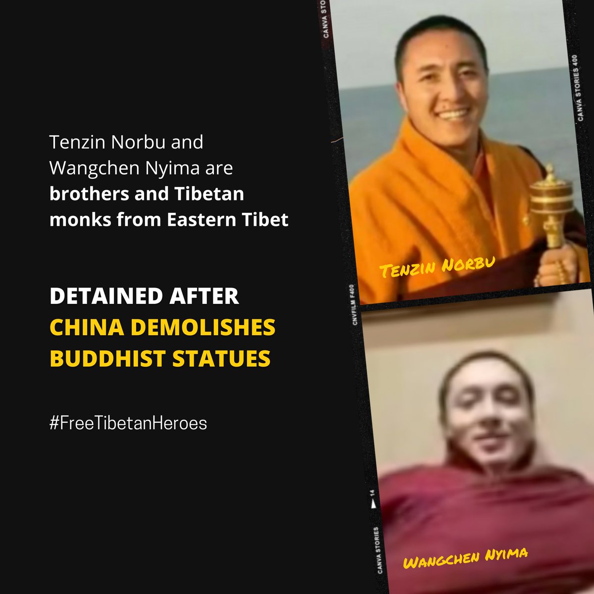 TheTibetNetwork's tweet photo. Two brothers Tenzin Norbu & Wangchen Nyima were arrested after #China destroyed relics of #Tibetan Buddhist culture. #China where are they?
#DayOfDisapperared https://t.co/x3QUZ5r1Fg