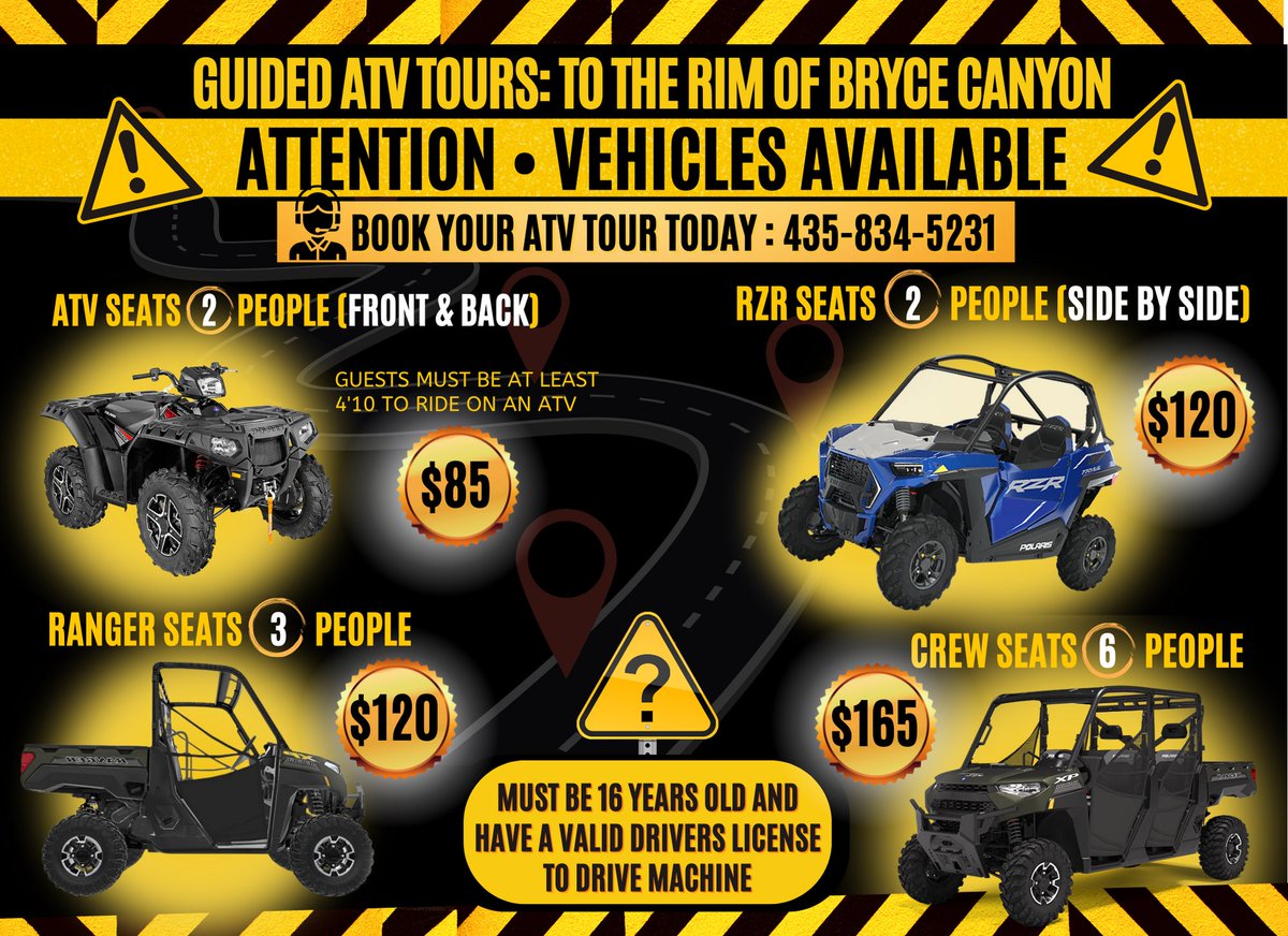 AtvRubys's tweet photo. Guided ATV Tours: To The Rim Of Bryce Canyon
Turn your stay in the Bryce Canyon area into an adventure that you will not forget. Guided ATV rides ride winds through ponderosa pine forests to the rim of Bryce Canyon National Park. #brycecanyon #atvrides https://t.co/BUNHyVJhiS