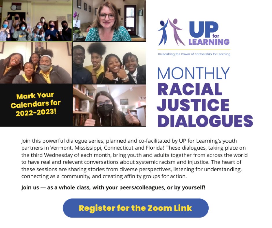 upforlearningvt's tweet photo. SAVE THE DATE(S): Youth-facilitated monthly racial justice dialogues! Find out more: https://t.co/hD62e735PS
#youthadultpartnership #amplifyyouthvoice #stuvoice #reimagineeducation #equity #antiracism
https://t.co/gKA33BUV7d https://t.co/gG0ZZgRRLp