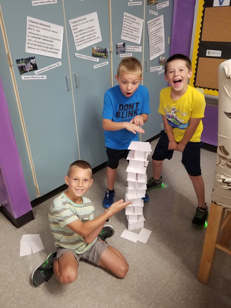 Day 2 of 3rd grade brought discussions of collaboration and critical thinking! We individually brainstormed answers, then collaborated to come up with a great collective answer! In the afternoon we used critical thinking to build index card towers!  #OakFlatProud #bssdproud