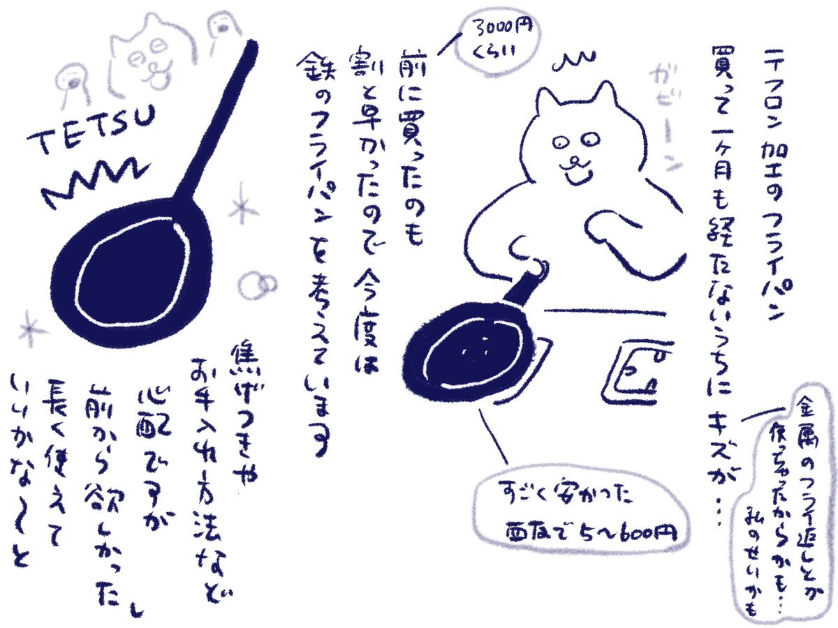フライパン何使ってますか?
ちなみに今調べたら西友のはテフロンではなくフッ素樹脂加工でした。金属製の器具も不可と書いてありました。とほほ…。軽くてよかったんですけどね。私のせいです。すいませんでした😑