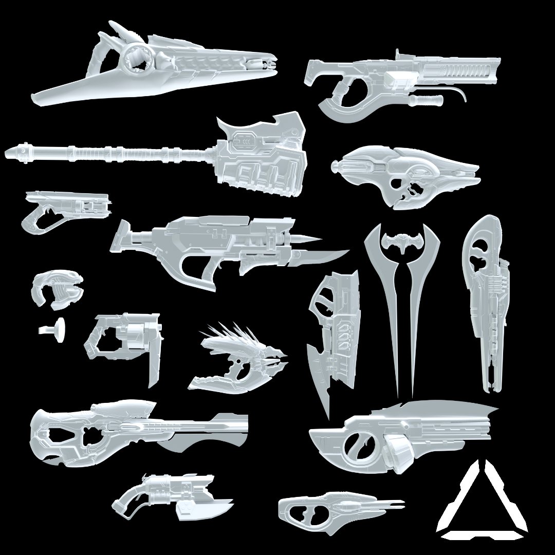 Delta_ae's tweet photo. All Banished/Covie weapons from Infinite that are actively being updated, used as a placeholder or are finished. Note: These are not the only Banished weapons, but the rest don't have models or are 5 leftovers. #haloinfinite #haloinfinitemp https://t.co/sMC4WvXhEe