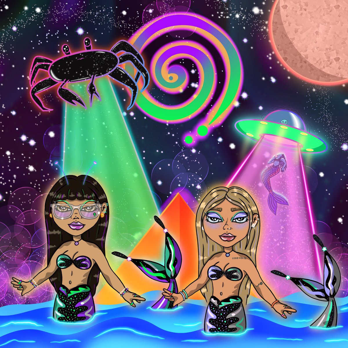 MermaidPowerNFT's tweet photo. Mermaid Holders, Check Hidden!🤩🪐✨

This beautiful piece is a co-creation with the magical @MermaidFromSpac 🧜‍♀️👽💖

We hope you love it as much as we do!💜
#WomeninNFTs #Web3 #NFT #NFTartists https://t.co/lAFpKYAJZl