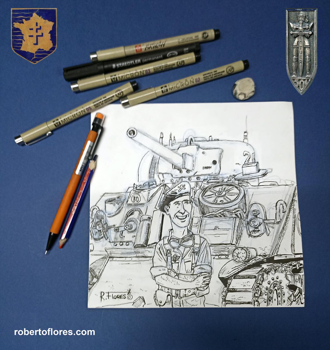 FloresToons's tweet image. Un autre #dessin. Dans ce cas, un petit hommage à tous les membres de la #2émeDB, comme le sergent G. Eve et tout l’équipage du #ShermanM4A2 "Montmirail", 501RCC, 2 Cie. @2brigradeblindee @501rcc @museeML @Paris @museedesblindes @TankMuseum @C_VargasHarle @rgpoulussen