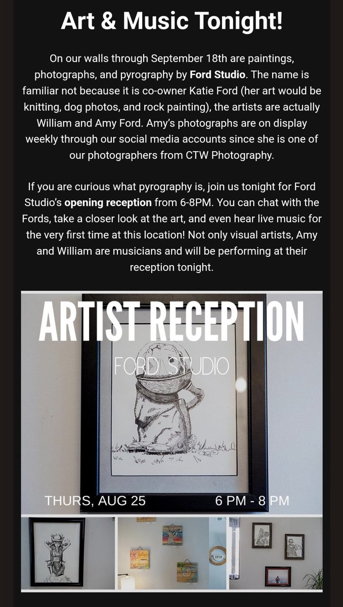 PressCoffee_ic's tweet photo. Tonight is the opening reception for our current artists! Check your inbox for our latest Pressing Newsletter to hear about more events on the horizon. https://t.co/X20sRhPpPh