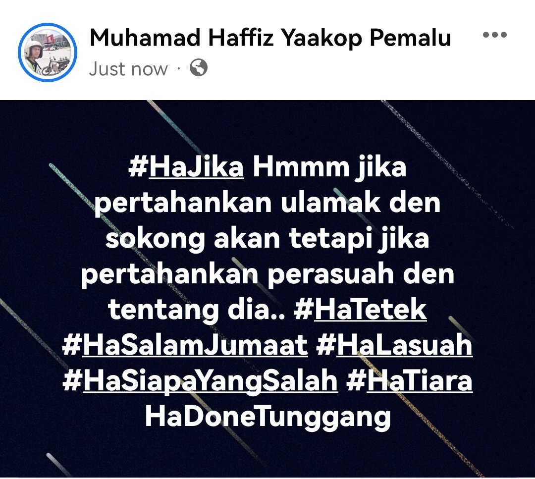 apitpemalu1's tweet image. #HaJika Hmmm jika pertahankan ulamak den sokong akan tetapi jika pertahankan perasuah den tentang dia.. #HaTetek #HaSalamJumaat #HaLasuah #HaSiapaYangSalah #HaTiara HaDoneTunggang #HaRasuah

#HaStori FB:
facebook.com/1637558927/pos…
.