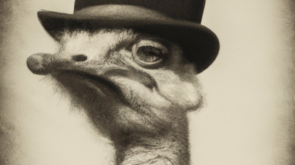 Discant_X's tweet photo. Happy to announce I was granted beta access to #dalle2 today. My (its?) first creation: Portrait of an ostrich wearing a top hat and monocle. It forgot the monocle, but I think this will suffice. #AIart https://t.co/6Xm7ymF2yj