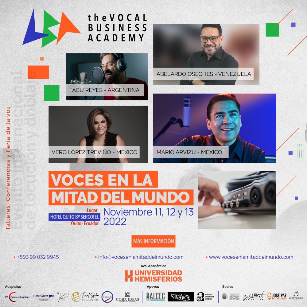 La voz de Discovery Kids, el Narrador de History Channel, la voz de Salma Hayek y la voz de Superman son nuestros talleristas VIP en #VocesEnLaMitadDelMundo 11,12,13 NOV #Quito más info en vocesenlamitaddelmundo.com 🎙🙌🏼