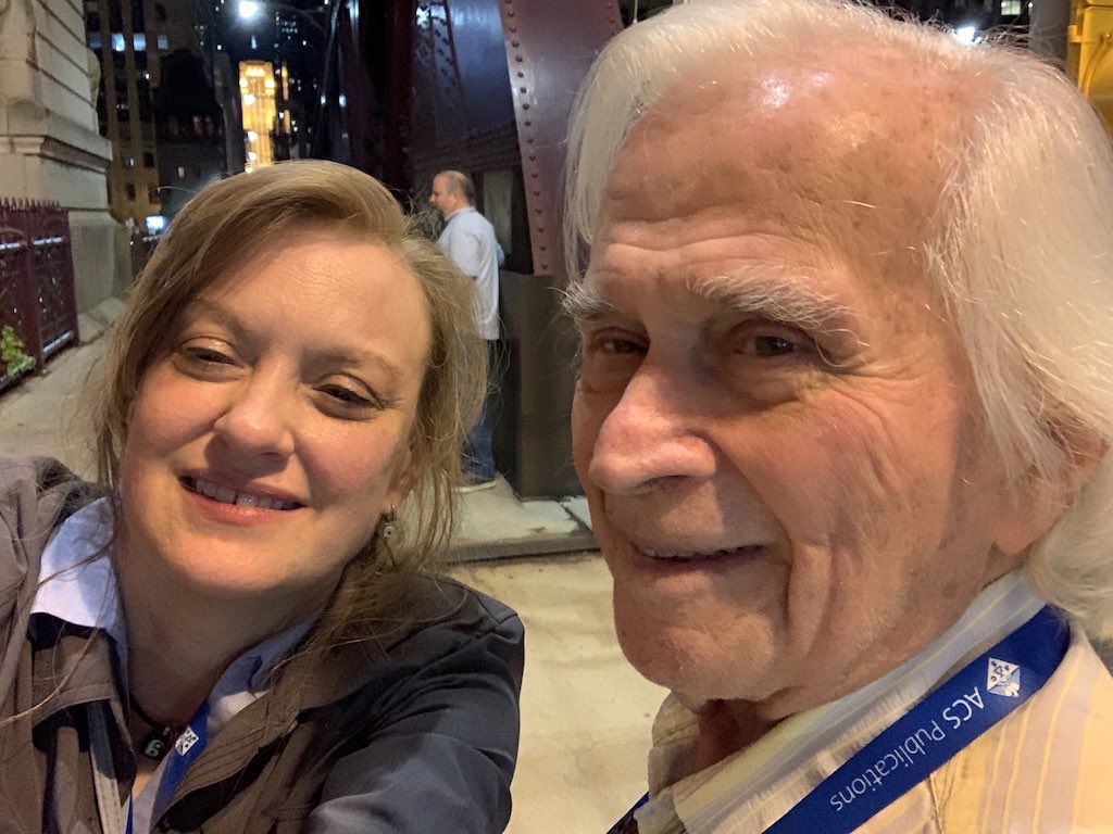 HamannLab's tweet photo. Former MSU Chemistry Department chair, Dr. Mike Karabatsos and Dr. Suzi Miller from our lab having a wonderful time at the Bob Grubbs’ Memorial Symposium at #ACSFall2022 @MSUChem https://t.co/vjfeVvolH0