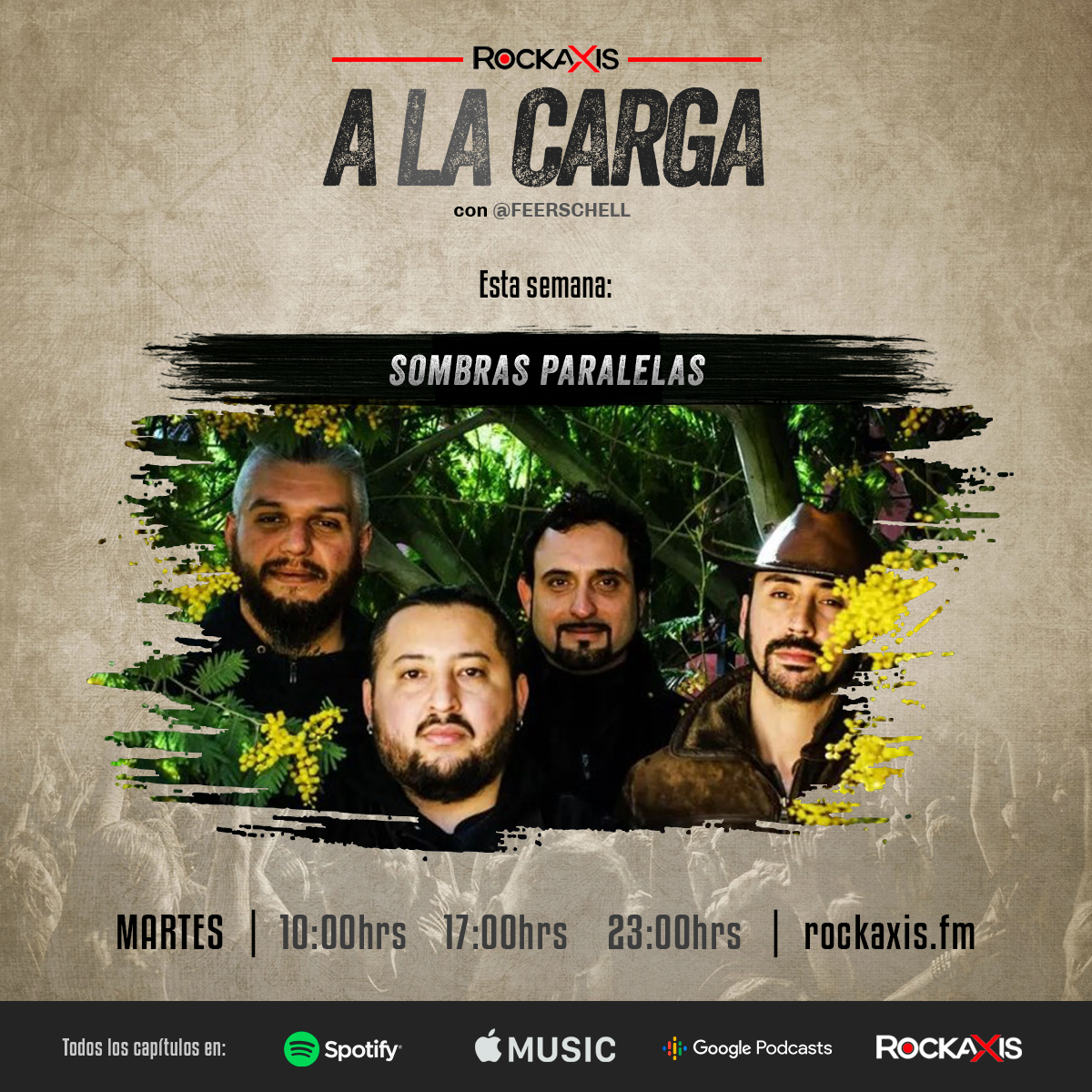 rockaxisoficial's tweet photo. Este sábado volvemos con todo en A la carga. Escucharemos lo nuevo de @Elvecinodearribaoficial, @Vondippel, @cadalbanda, @Caminando_sobre_fuego, @sombras.paralelas y @RiffMorris.

Escúchalo a las 19 hrs por https://t.co/alSwSaoi5t | Conduce @Feerschell https://t.co/bzAevFJ4Hd