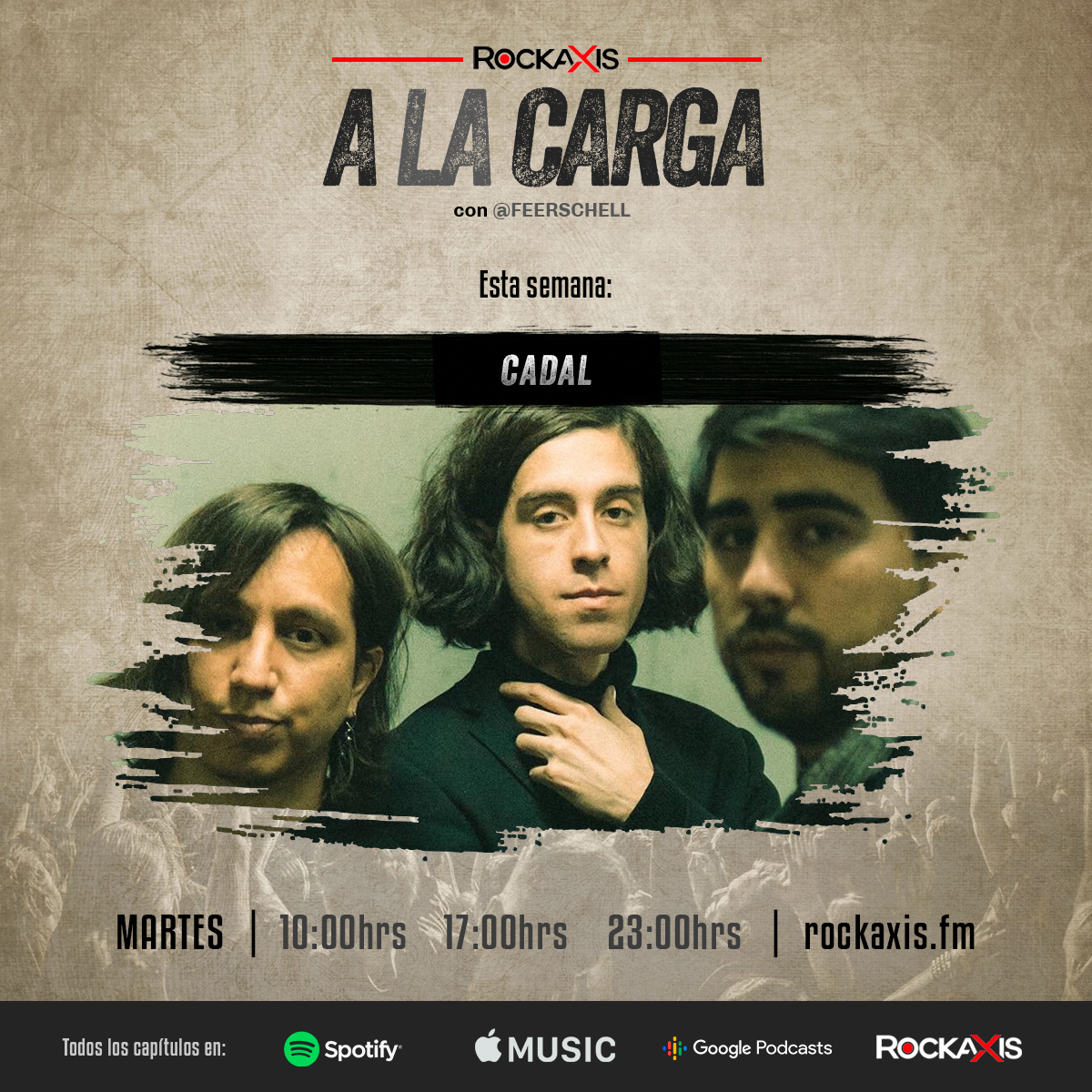 rockaxisoficial's tweet photo. Este sábado volvemos con todo en A la carga. Escucharemos lo nuevo de @Elvecinodearribaoficial, @Vondippel, @cadalbanda, @Caminando_sobre_fuego, @sombras.paralelas y @RiffMorris.

Escúchalo a las 19 hrs por https://t.co/alSwSaoi5t | Conduce @Feerschell https://t.co/bzAevFJ4Hd