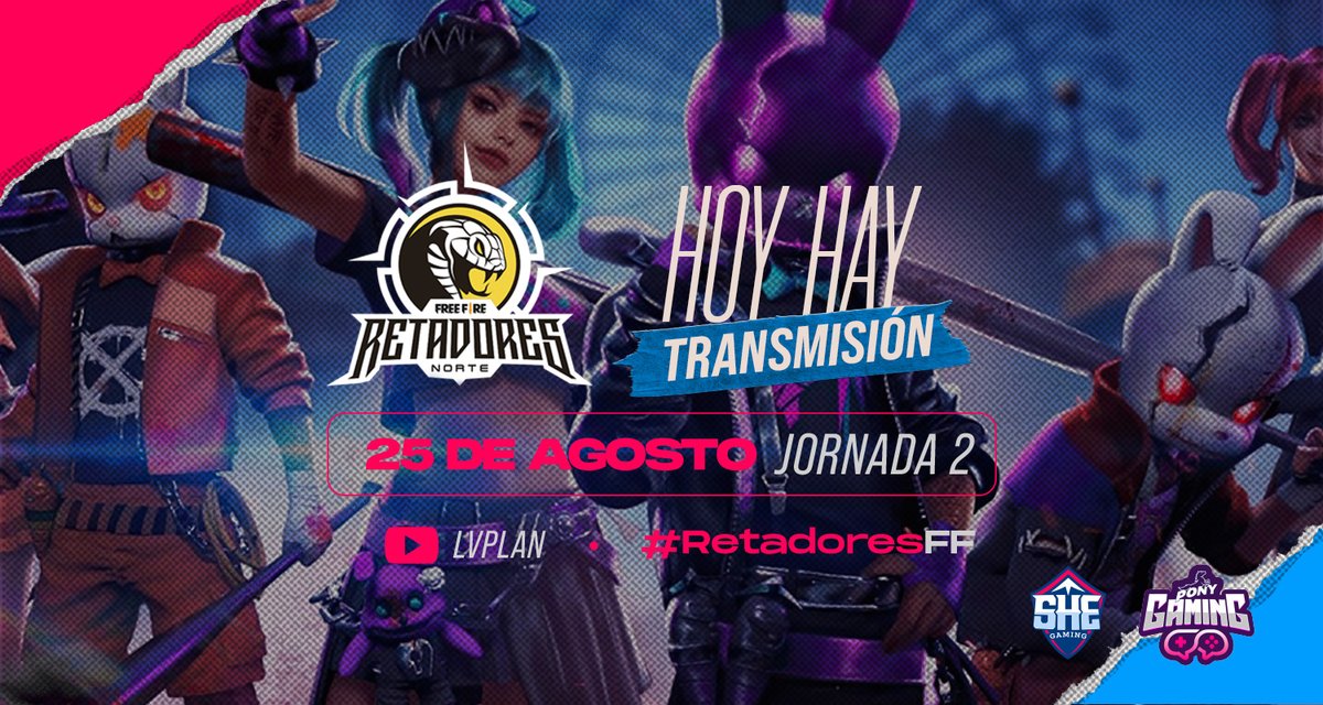 shegamingcol's tweet photo. Match Day 😈

Ya están listas las chicas para iniciar la segunda jornada de Retadores Free Fire norte 🎉

Horario de Inicio: 
⏰ 18:30 🇲🇽 🇨🇴 | 17:30 🇨🇷🇬🇹

Nos pueden apoyar en la transmisión por el siguiente link:
📺 https://t.co/C3g4JOeqEb https://t.co/4WhljeXZNn