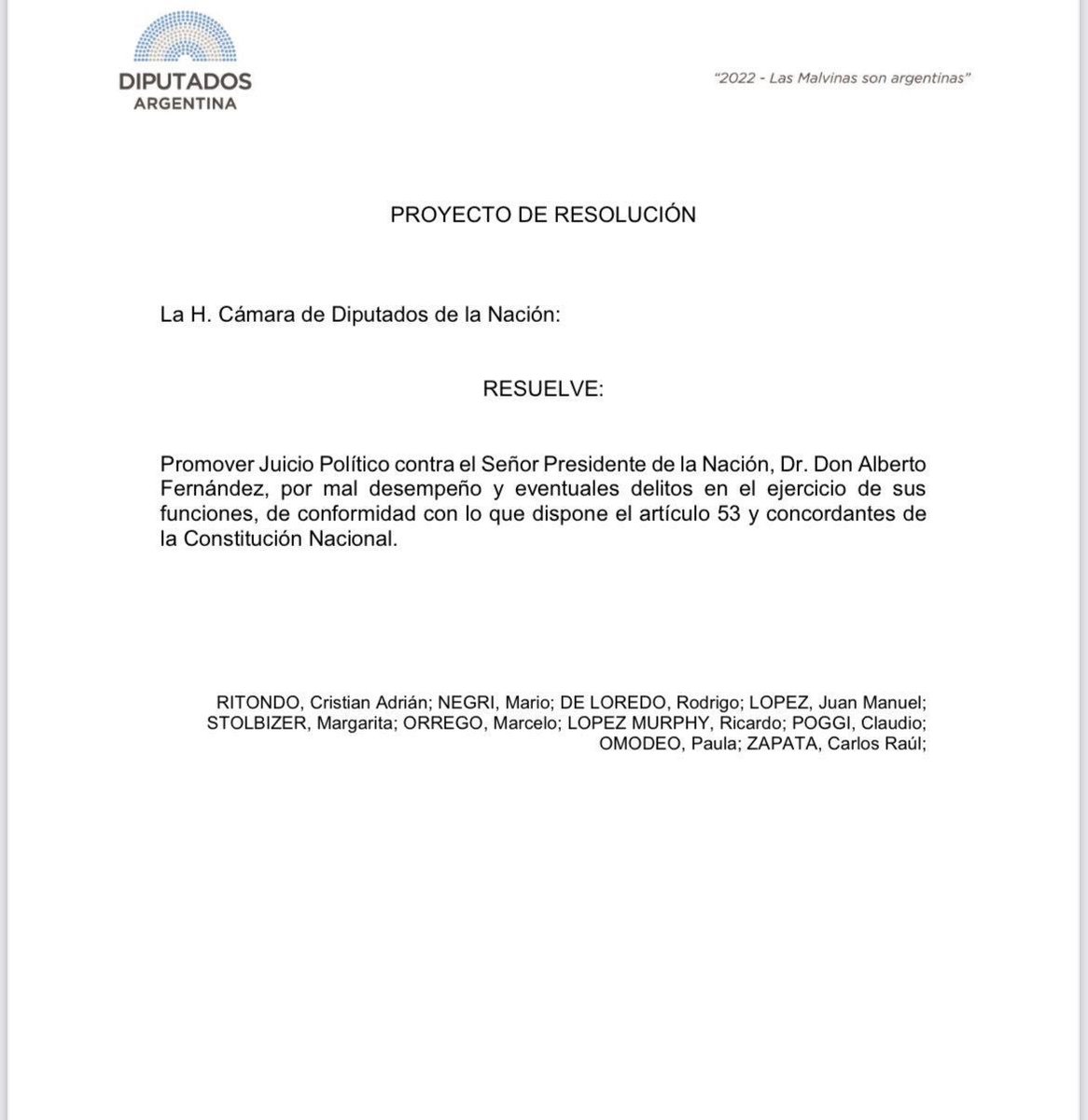AnaClaraRomer's tweet photo. Debemos honrar nuestra Constitución Nacional.
La división de poderes es pilar de la República y era necesario un límite a los ataques y provocaciones perpetrados por @alferdez.
Por eso, los diputados de @juntoscambioar pedimos el Juicio Político contra el Presidente de la Nación. https://t.co/0iueJhFOLT