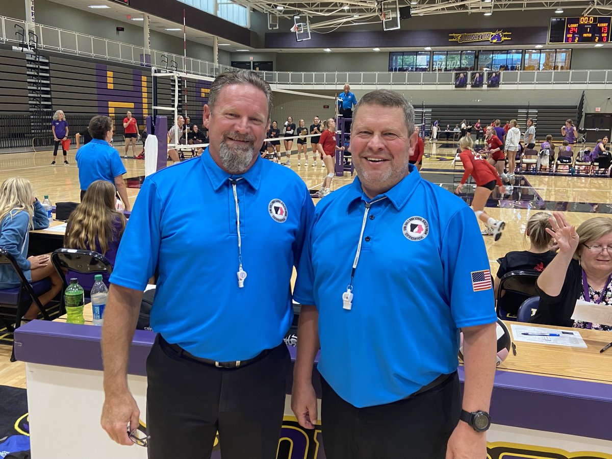 IGHSAU's tweet photo. Volleyball officials sporting new tops!  Curt Larkin and Gene Denny. https://t.co/G3o10F8IZL