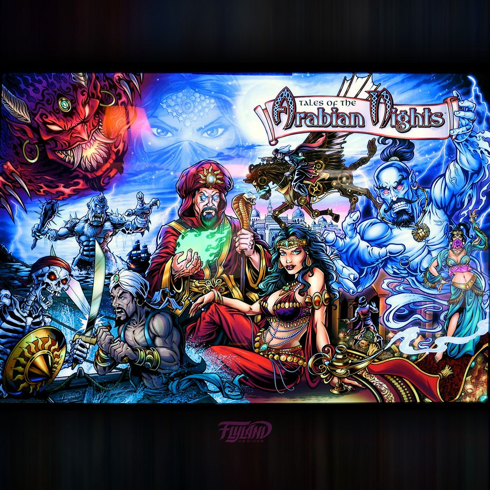 flylanddesigns's tweet photo. Wanted to share my Tales of the Arabian Nights alternate pinball backglass lit up in an LED frame! So happy with how this turned out, thanks for all the support!
#talesofthearabiannights #totan #williams #translite #pinballart #pinballartwork #pinball #pinballmachine #backglass https://t.co/cflRDeoyCo