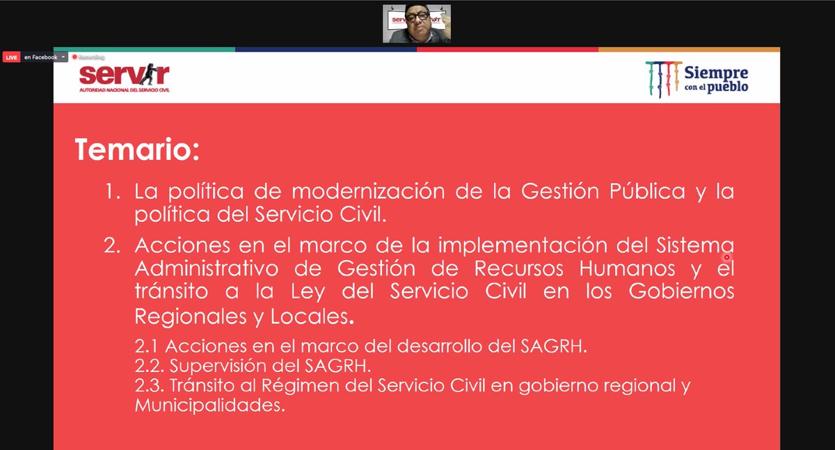 SERVIR_PERU's tweet photo. 🗣️Cristian León, Gerente de Desarrollo del Sistema de #SERVIR: 'La política pública del #ServicioCivil se implementa a través del Sistema Administrativo de Gestión de Recursos Humanos #SAGRH.'
León expone en la conferencia virtual "Avances en la #ReformaDelServicioCivil" -@SdPeru https://t.co/3LszT9RcqU