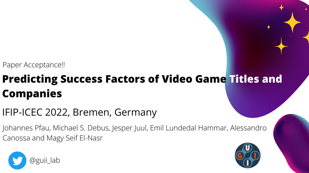guii_lab's tweet photo. Congratulations to Johannes Pfau, Michael S.Debus, @jesperjuul, Emil Lundedal Hammar, Alessandro Canossa, and @magiseif on IFIP-ICEC 2022 paper acceptance! #icec2022 #ifip https://t.co/UBpOMrxQM8