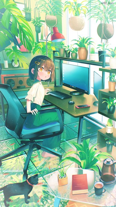 「looking at viewer office chair」 illustration images(Latest)