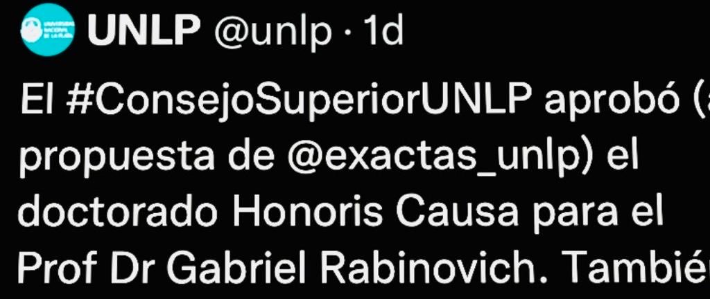 Damasia Becu (@becudamasia) on Twitter photo La UNLP nombró a <a href="/gabyrabi/">Gabriel Rabinovich</a> Gabriel@Rabinovich , Dr Honoris Causa. Cada nuevo logro nos llena de orgullo de este gran argentino La UNLP nombró a <a href="/gabyrabi/">Gabriel Rabinovich</a> Gabriel@Rabinovich , Dr Honoris Causa. Cada nuevo logro nos llena de orgullo de este gran argentino